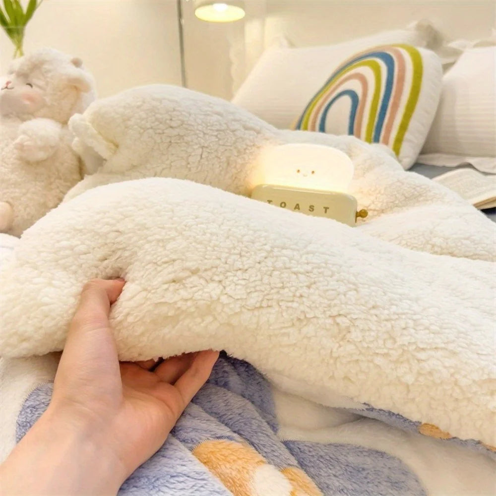 NONECN All-Season Thickened Lamb Wool Sherpa Quilt Set with Pillowcases