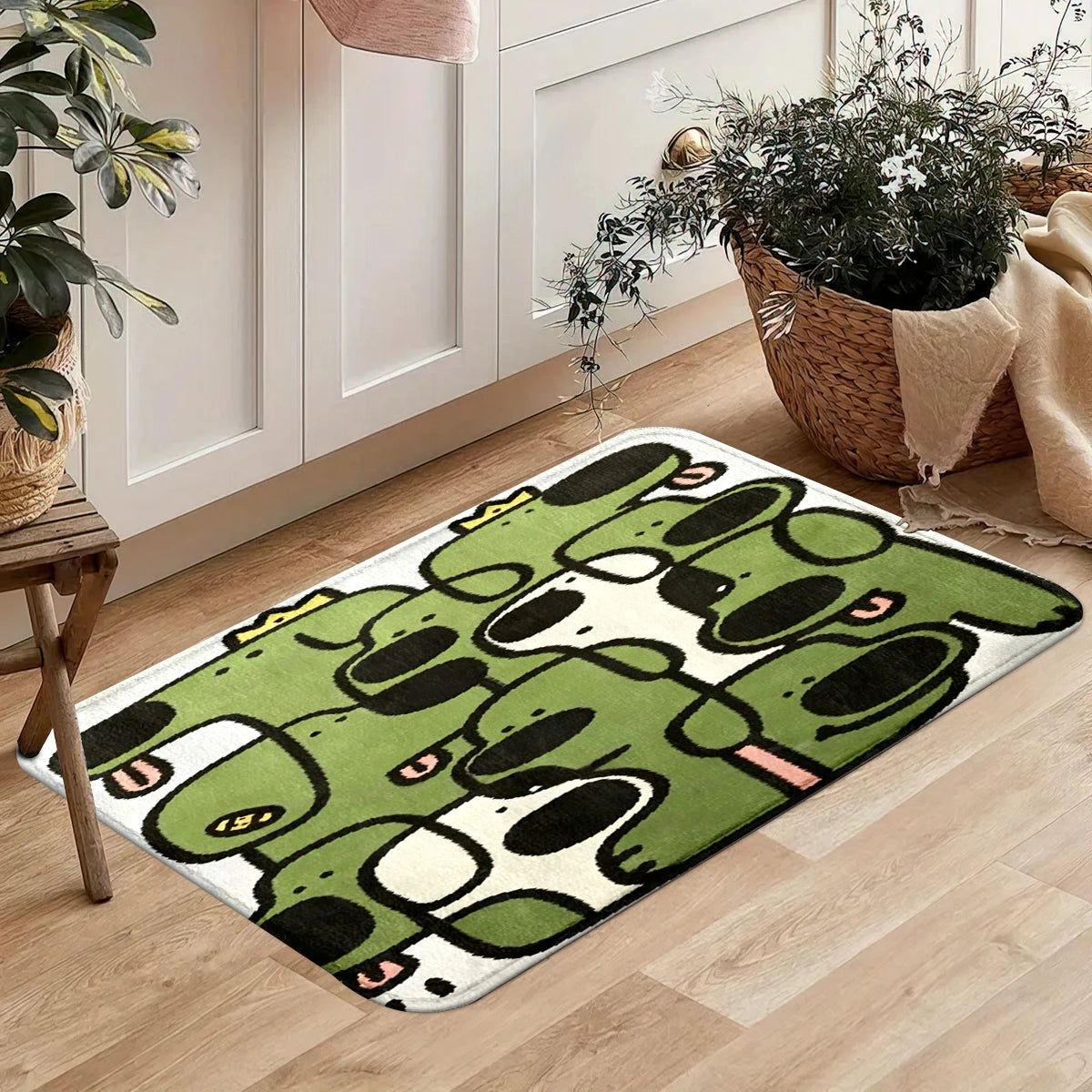 VIKAMA Christmas Halloween Cartoon Animal Letter Print Flannel Area Rug