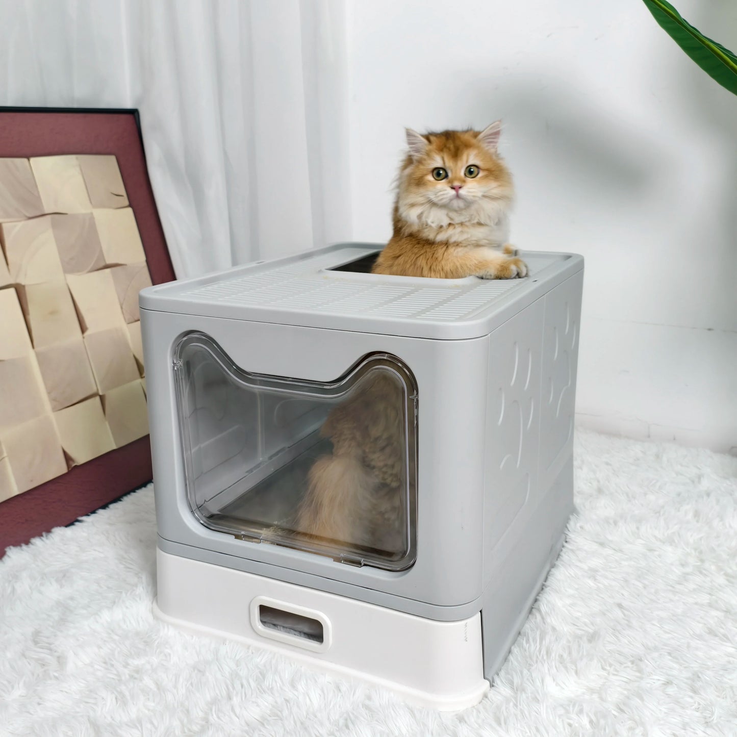 Totally Enclosed Cat Litter Box With Front Entry And Scoop
