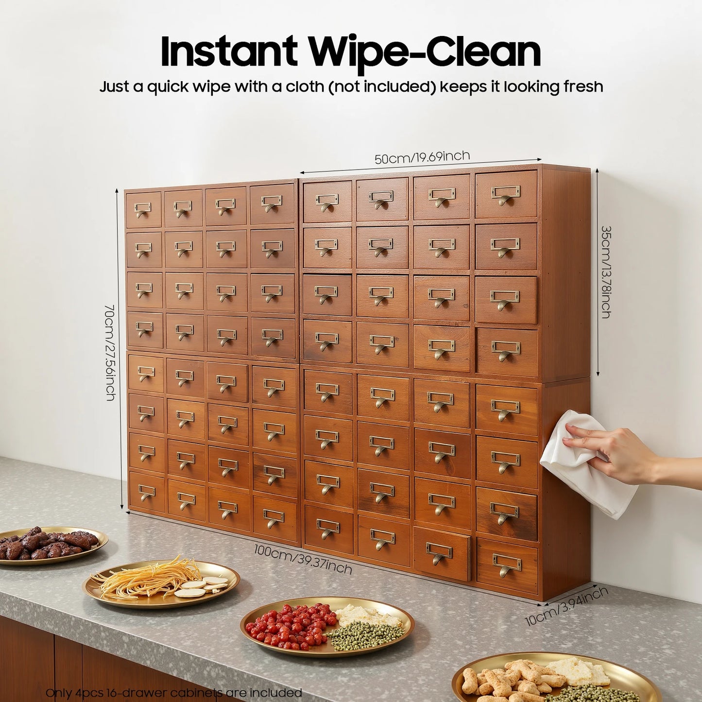 64 Drawer Pine Wood Tabletop Storage Cabinet For Home Office