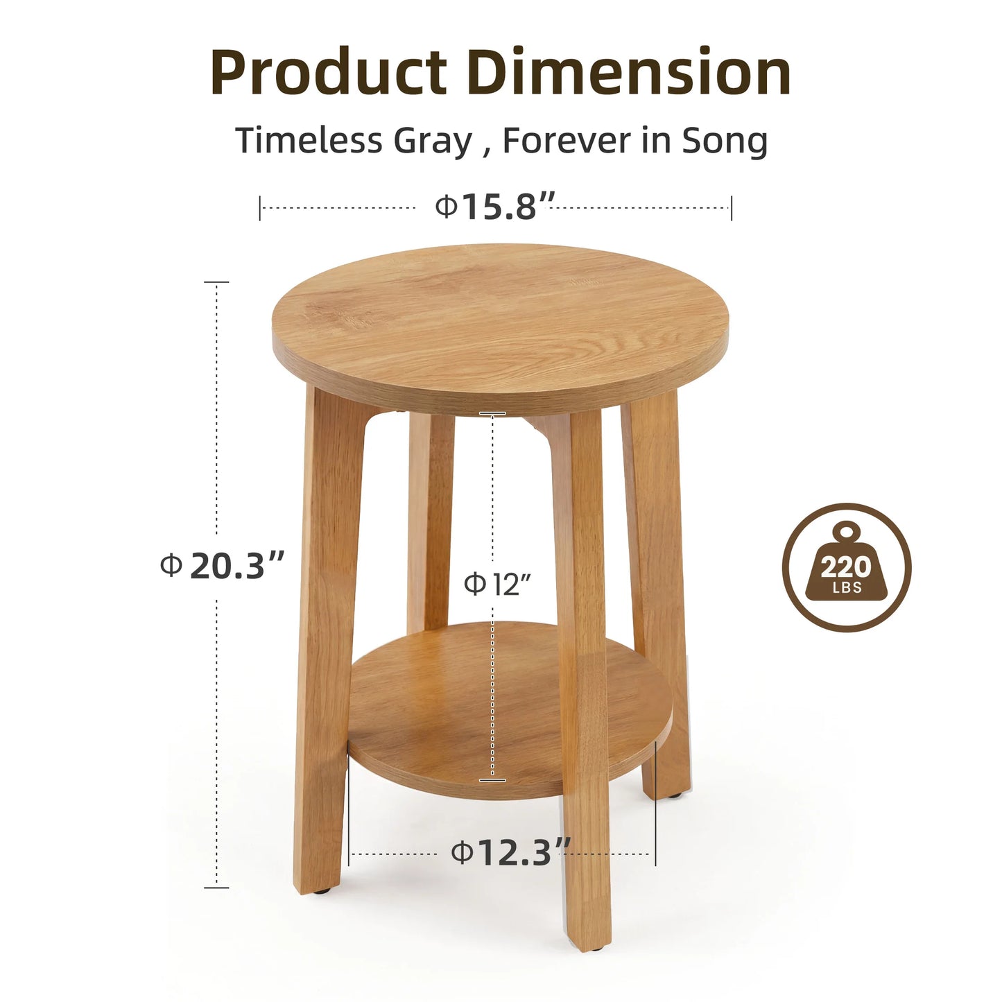JHK Wood Round Side Tables Coffee Table For Living Room 2-Tier Center Counter with Storage Shelf Bedside Nightstand with Non-Slip Pads