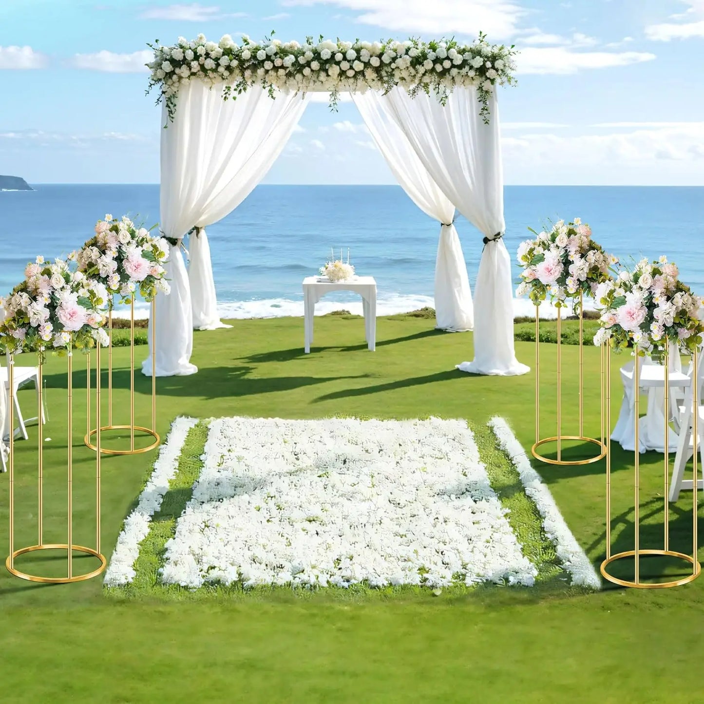 3pcs Cylinder Plant Stand Large Metal Gold Cylindrical Plant Stand Display Pillars for Party Flowers Birthday Wedding Decor Supp