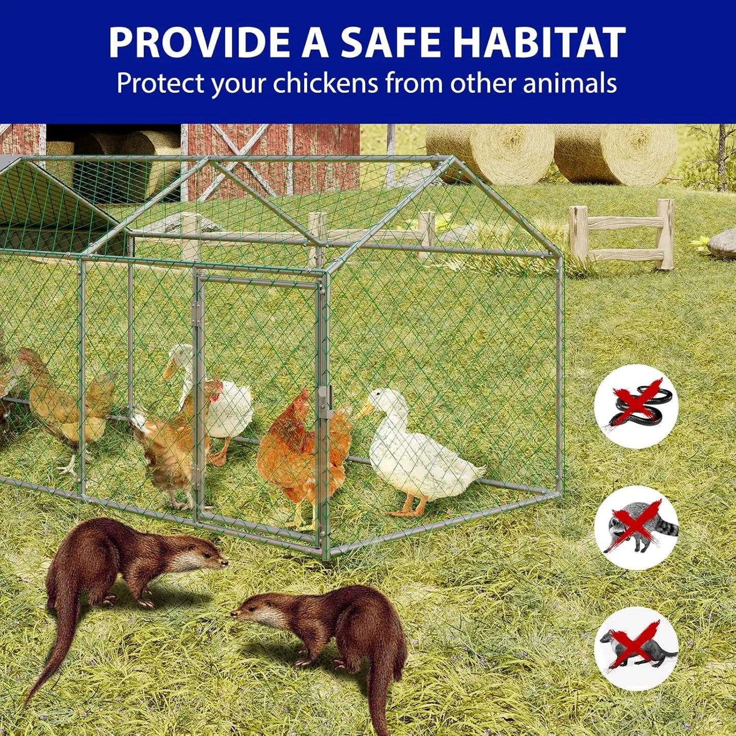 HiMISS Durable Portable Metal Chicken Coop With Waterproof Cover