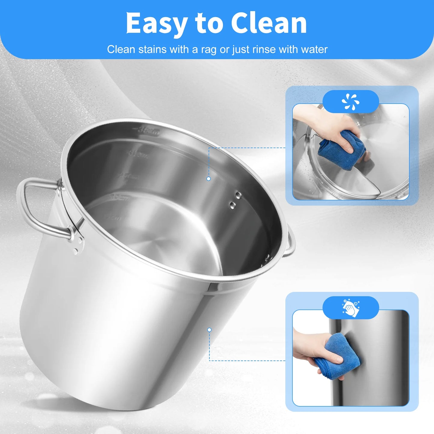 35/50/70L Soup Pot with Cover&Handles, Multi-functional Stainless Steel Stock Pot for Storing Liquid/solid Items