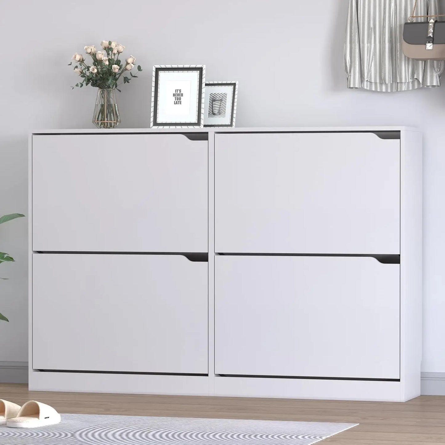 Shoe Cabinet With 4 Flip Drawers Freestanding Narrow Organizer