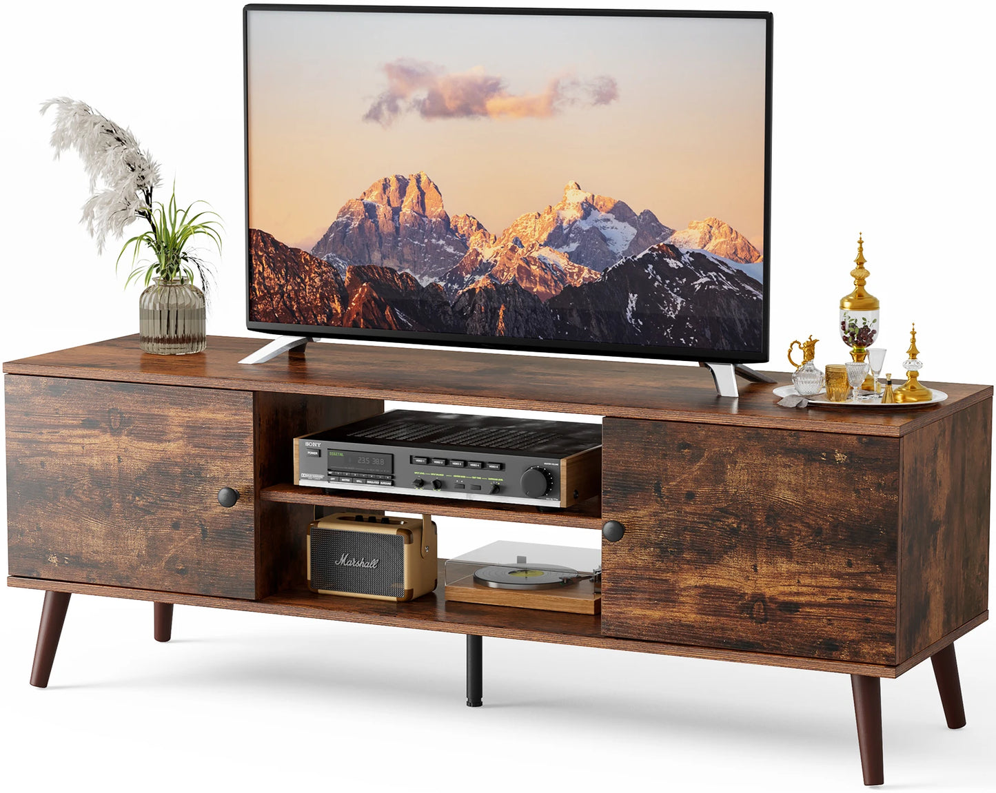 Wooden TV Stand 50 To 60 Inch TV With StorageCompartments
