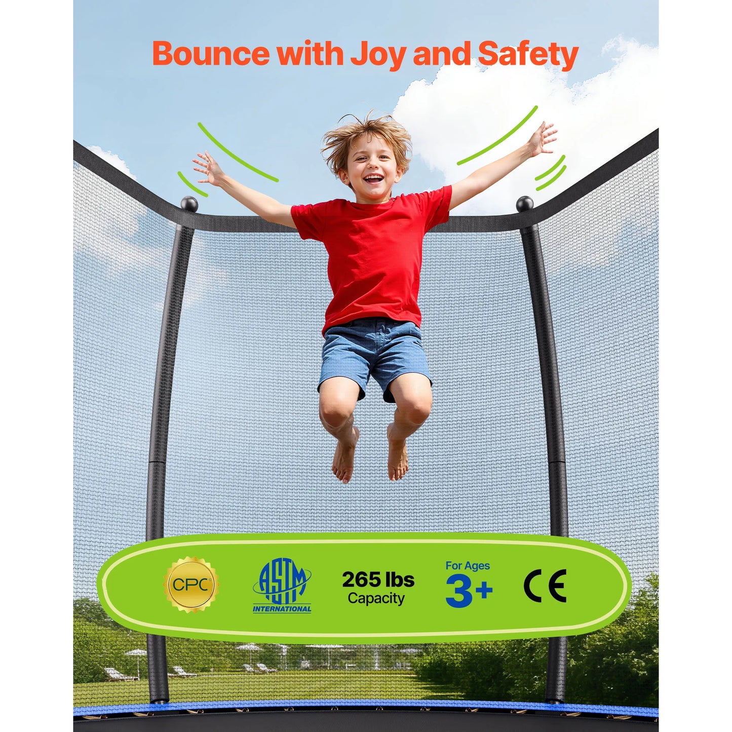 SucceBuy Outdoor Trampoline 8/10/12/14FT ASTM Approved with Enclosure Net & Thickened Pad Max 265/400/450 lbs for Kids & Adults