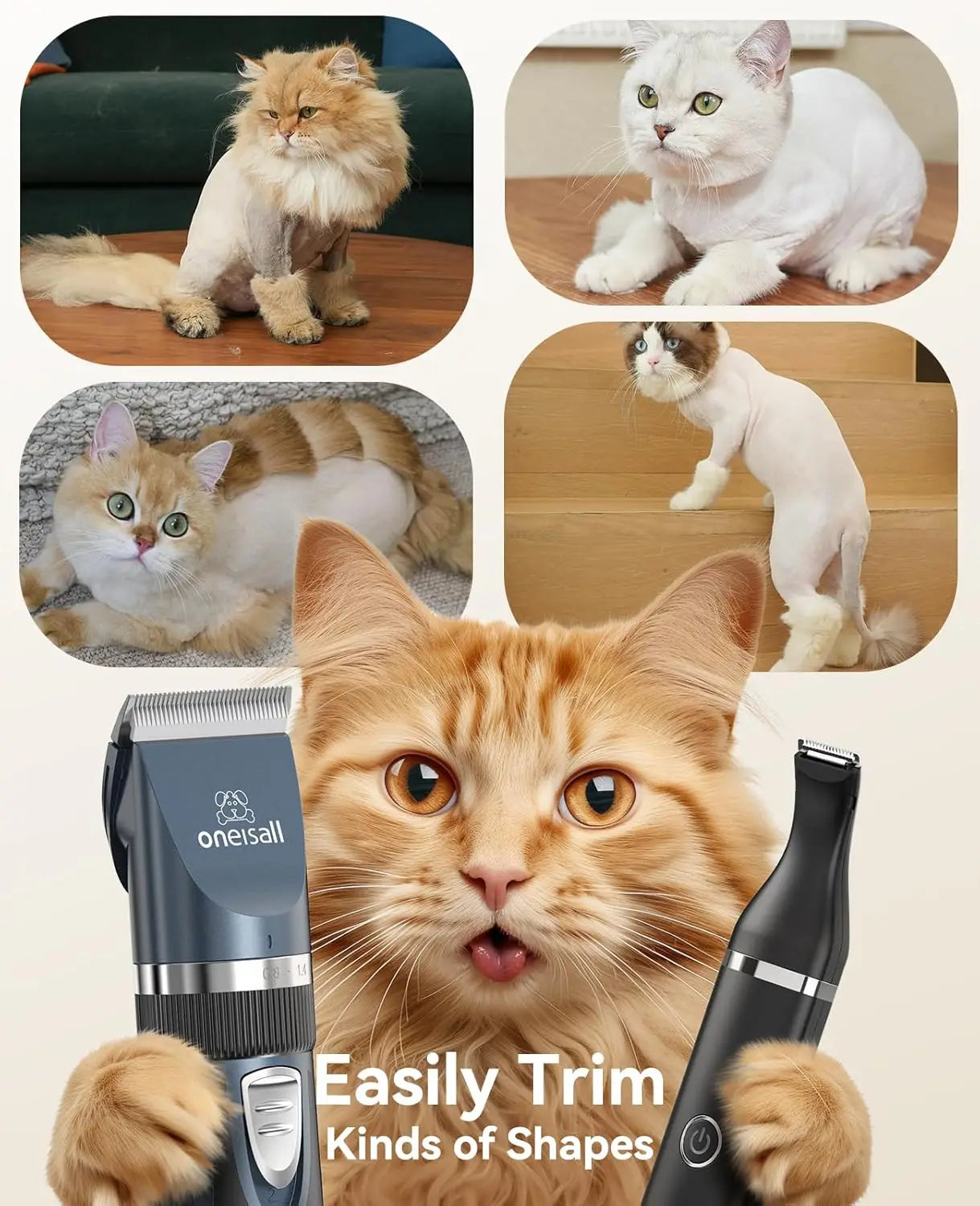 Three In One Cordless Cat Grooming Kit With Paw Trimmer
