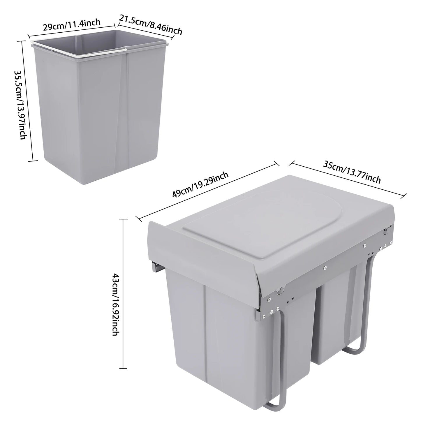 Double 4.4gal Pullout Trash Can Under Cabinet Grey Pullout Recycling Garbage Trash Can Sliding Kitchen Recycle Waste Bin