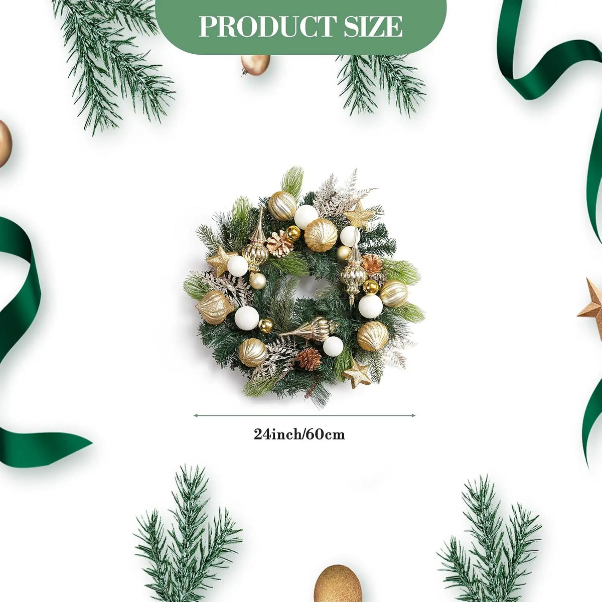 Garvee Battery Operated Pre Lit Christmas Wreath With Pine Cones
