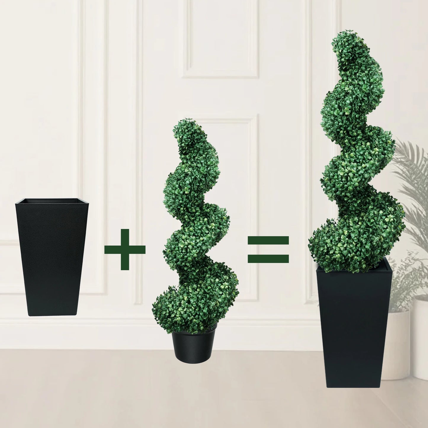 2.6/4.1/5.2ft Fake Plants 2 Pieces Artificial Boxwood Spiral Topiary Trees with Large Planter Spiral Faux Topiary Trees for Indoor Outdoor All-Year Green Fake Plants Highly Simulated for Home Christmas Decorative/Indoor/Front