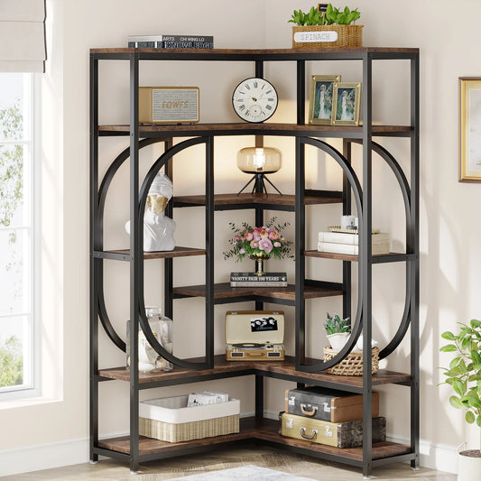 Little Tree 7 Shelf Corner Bookshelf Modern Tall L-Shaped Bookcase