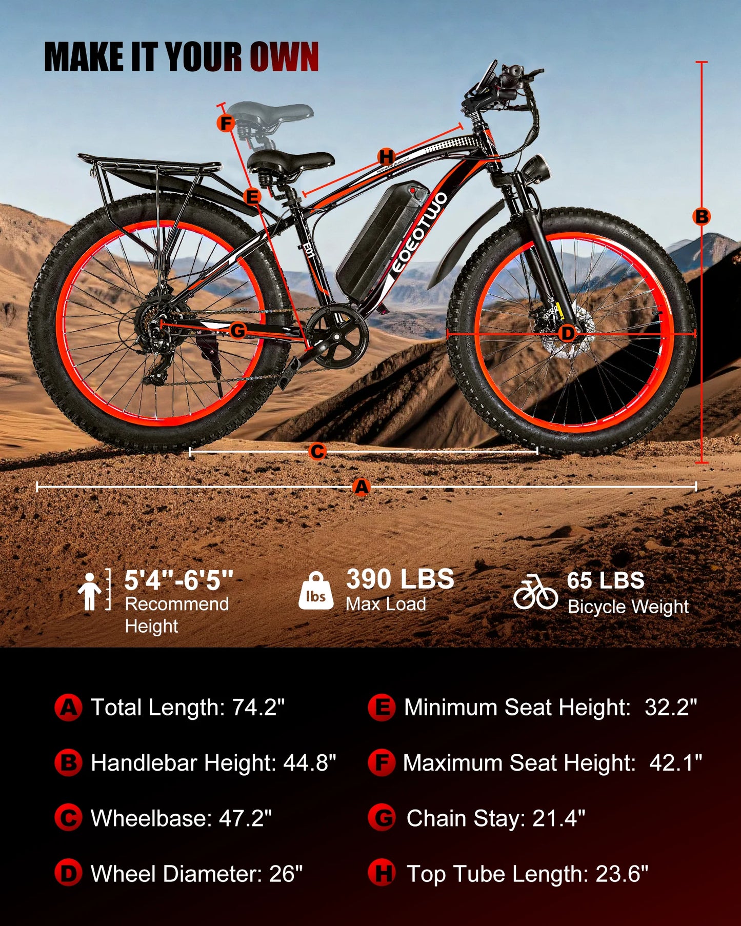 EOEOTWO 1500W Fat Tire Electric Bike For Adults All Terrain