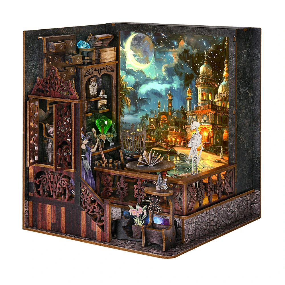 ASLOWSNAIL Book Nook Kit Magic Town DIY Wooden Puzzle Light