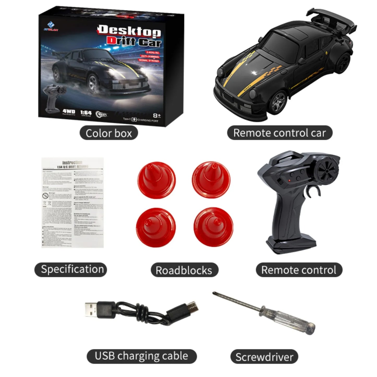ANTSIR 1/64 2.4G Remote Control 4WD Drift Car Toy Racing