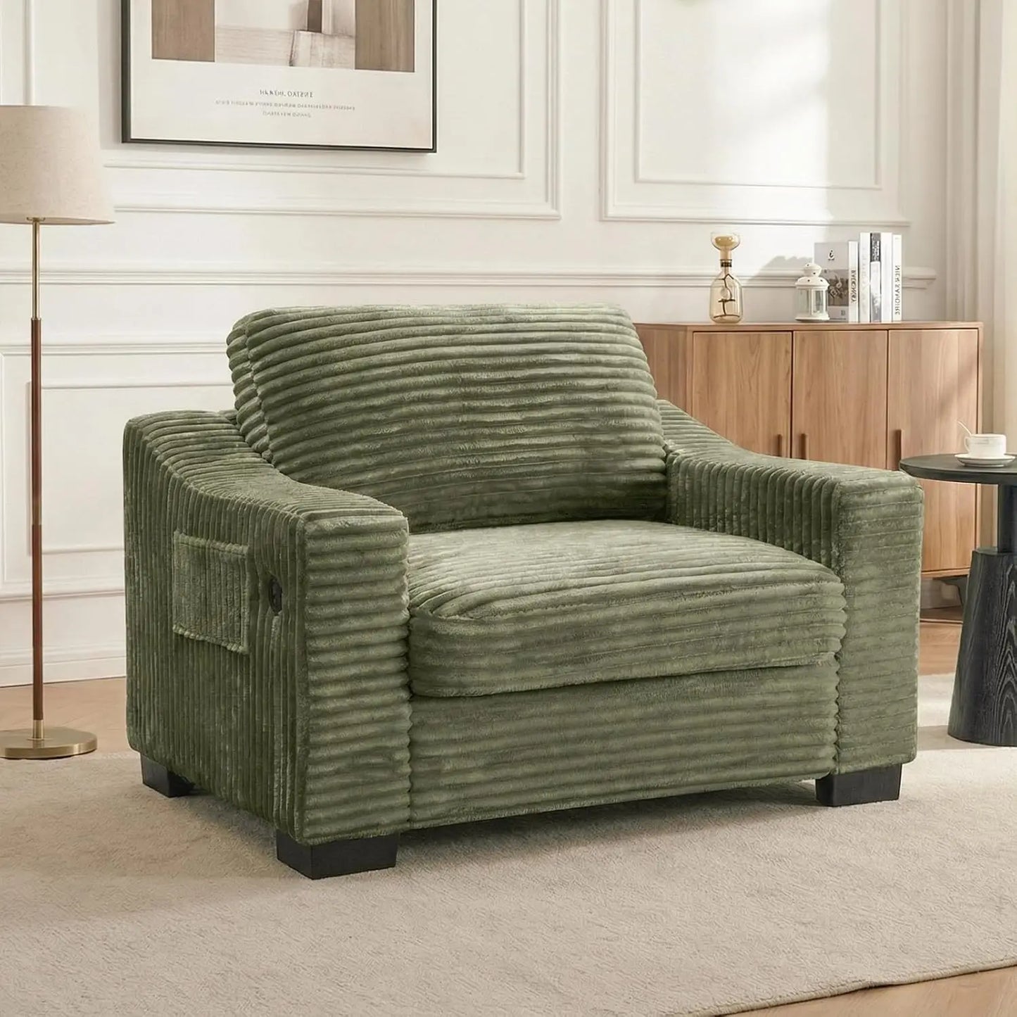 Corduroy Accent Chair With USB Charger Pocket Storage