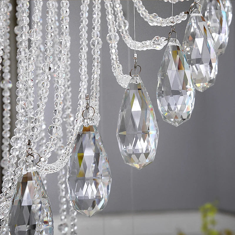 Modern Crystal Spiral Chandelier LED Hanging Lamp For Staircase Decor
