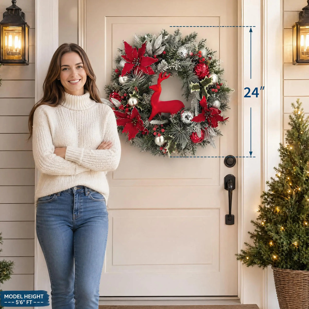 HiMISS Pre Lit Christmas Wreath With LED Lights And Timer