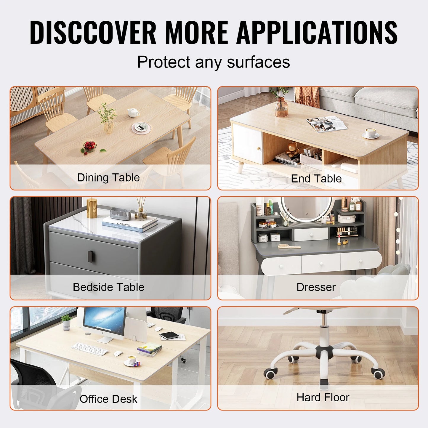 SucceBuy PVC Tablecloth Transparent Table Cloth 1.5mm Waterproof Kitchen Oil-Proof Table Mat Plastic Soft Glass Protector Cover