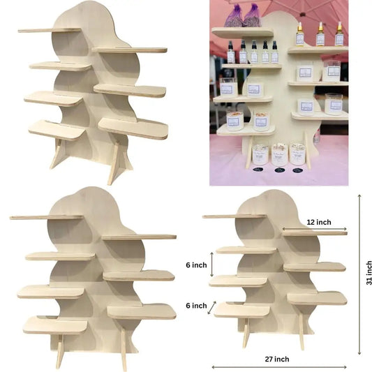 Collapsible 31 Natural Wood Retail Display Shelf for Vendor Booths, Ideal for Candles and Mugs
