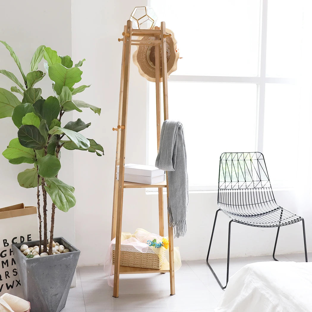 Wisfor Bamboo Standing Coat Rack Garment Stand Hall Tree