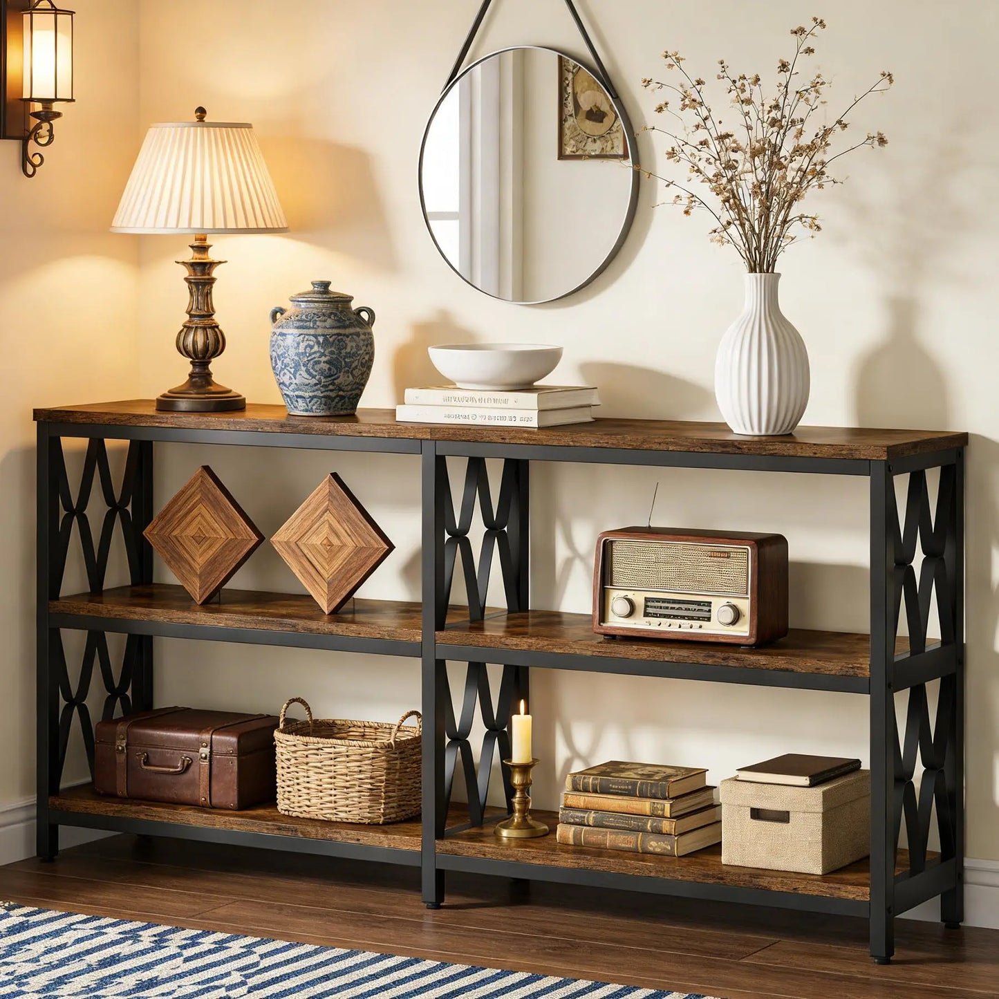 Tribesigns 71" Console Table with Storage Shelves, Industrial 3-Tier Entryway Table for Living Room, Hallway, Front Door, Foyer