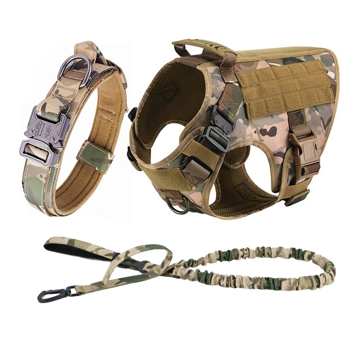 PETRAVELCN Tactical Dog Harness Molle Pouches Leash Vest Training