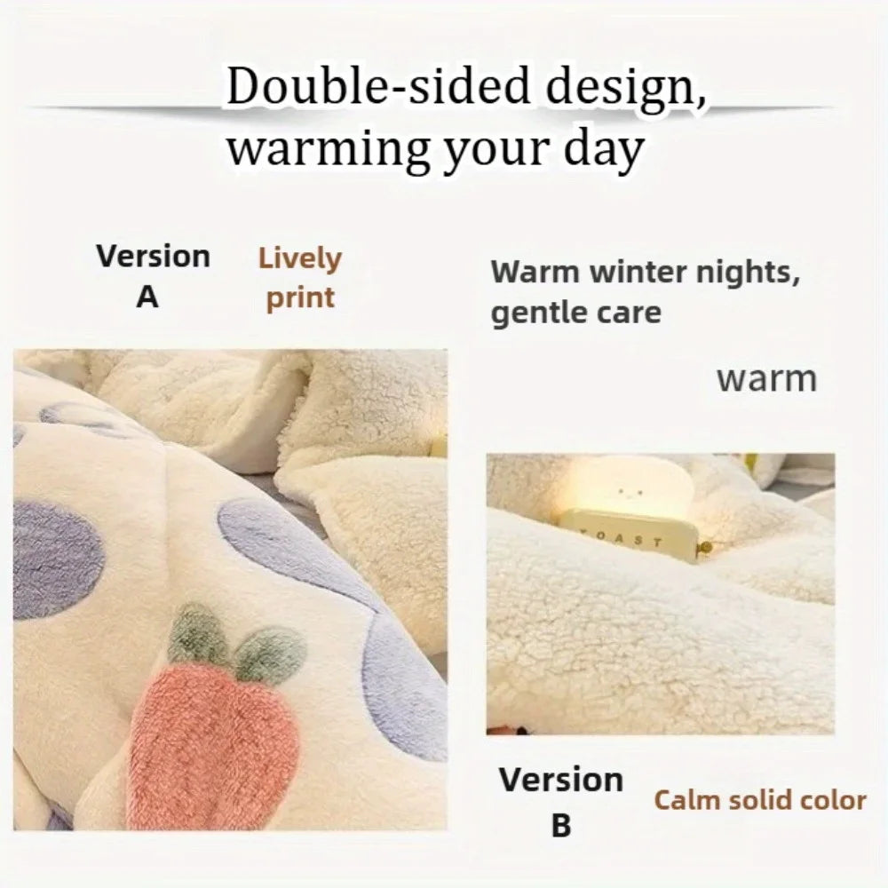 NONECN All-Season Thickened Lamb Wool Sherpa Quilt Set with Pillowcases