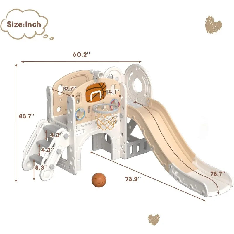 XJD 8 in 1 Toddler Slide Set,Kids Climber Slide PlaySet with Basketball Hoop and Ball,Outdoor Indoor Playground for Toddlers 1-3