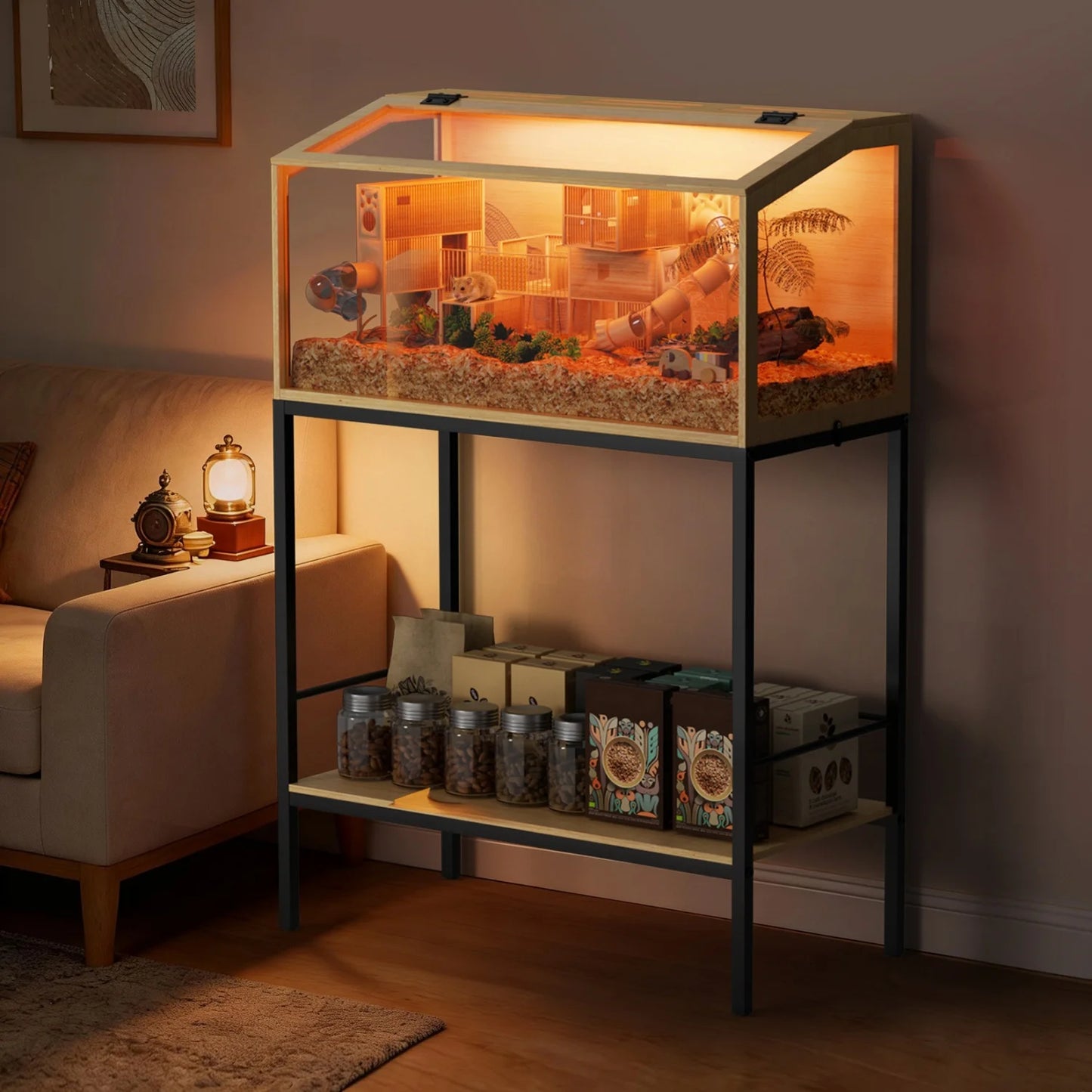 Wooden Hamster Guinea Pig Habitat Cage With Tempered Glass