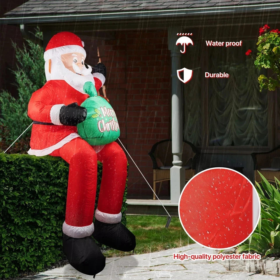 5.6FT Christmas Inflatable Sitting Santa Holding Gift Bags Outdoor Decoration Rooftop Balcony Garden Party Christmas Decor 2026