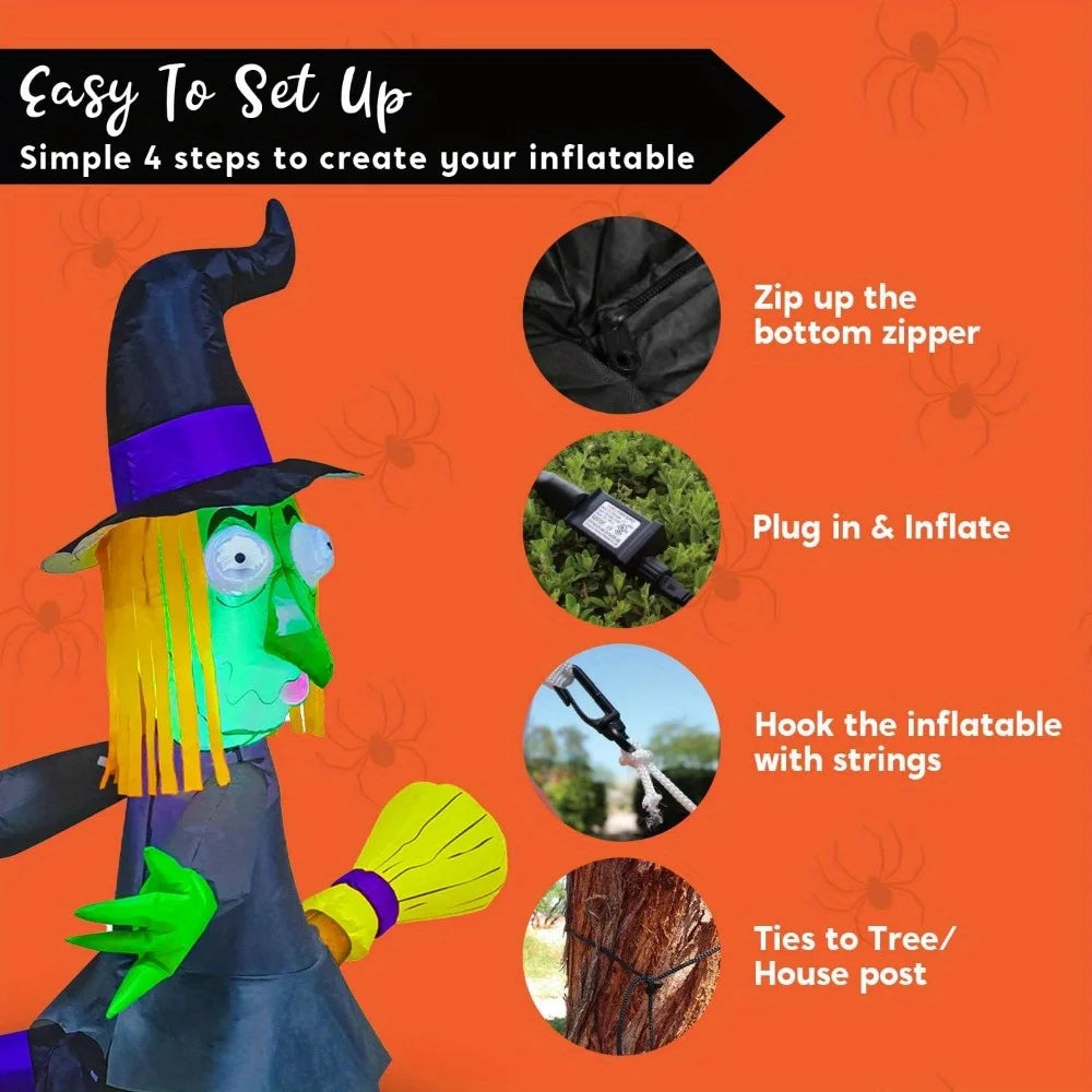 4FT Halloween Inflatable Witch with Build-in LED Lights - Outdoor Blow Up Decor for Yard, Trees & Parties | Witch Decorations, Halloween Inflatables Outdoor, Blow Up Yard Decor