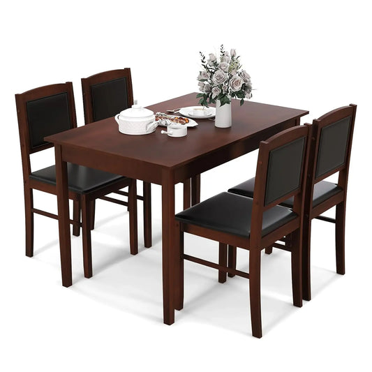 Farmhouse Solid Wood Dining Table Set 4 Upholstered Chairs