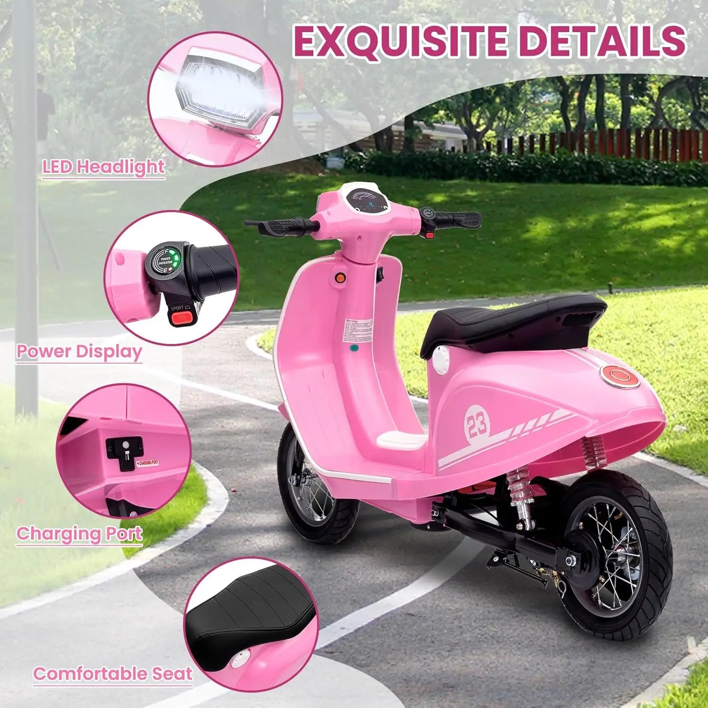 Children's Motorcycle Kids Ride on Toys 24 V 350 W Electric Seating Max 14 MPH Waterproof LED Lights for Aged 8-12 Max 59.9 kg