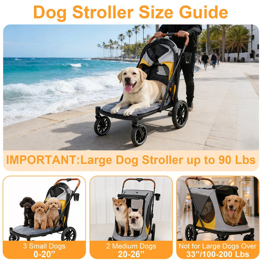 Portable Large Dog Stroller With One Click Folding And Storage