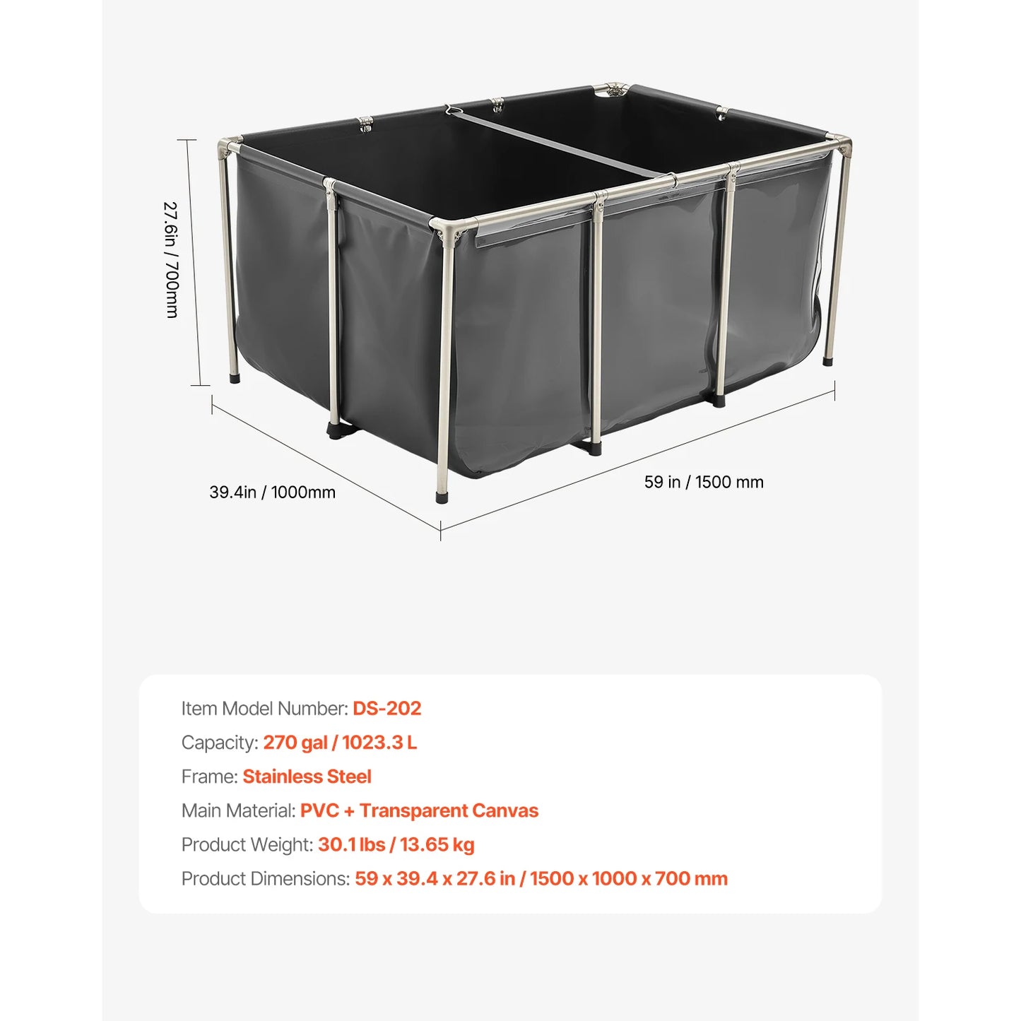 Canvas Koi Pond Above Ground Tank With Clear Viewing Panel For Goldfish