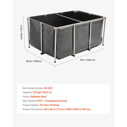 Canvas Koi Pond Above Ground Tank With Clear Viewing Panel For Goldfish