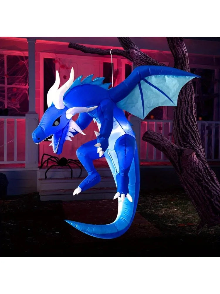 5 Ft Tall Hanging Ice Dragon Halloween Inflatables Outdoor Decorations, Hanging Ice Dragon Blow Up for Yard with Build-in LEDs, Halloween Inflatables Party Supplies Outdoor Decor for Yard
