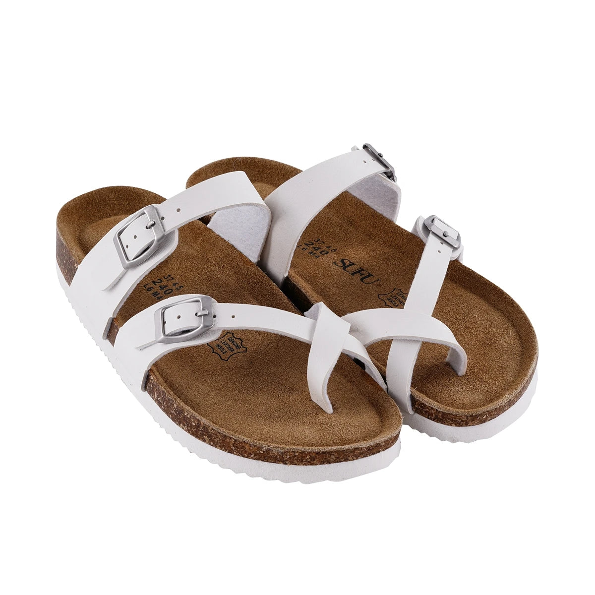 Natural Leather Outdoor Buckle Sandals Non Slip Flip Flops Women