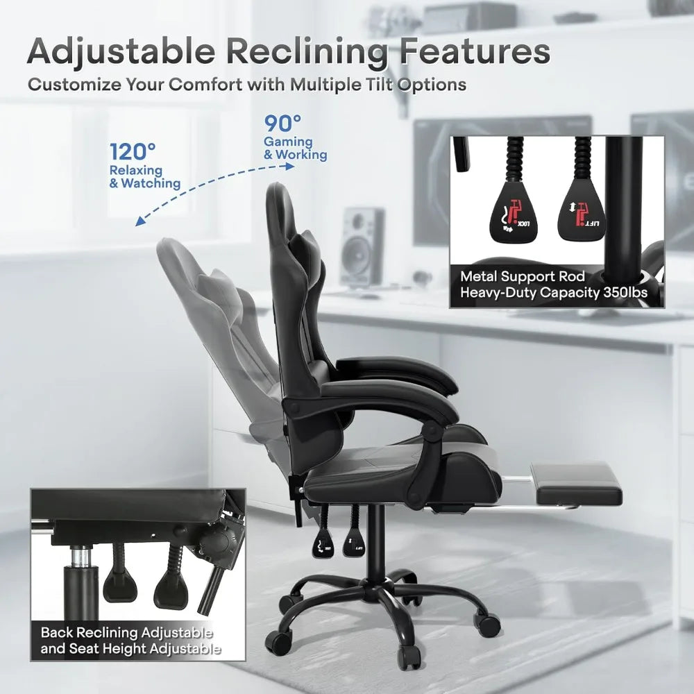 Athena Collection Ergonomic Gaming Chair With Footrest Headrest Lumbar Support