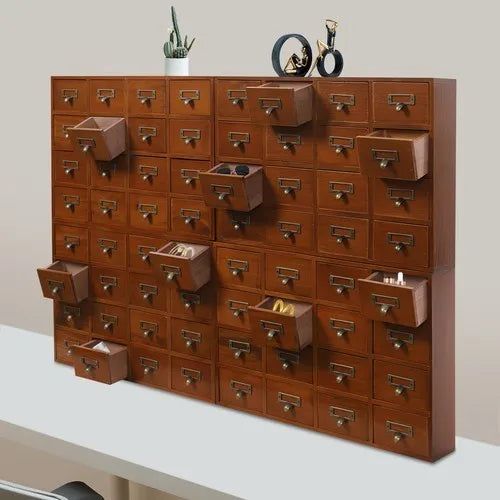 64 Drawer Pine Wood Tabletop Storage Cabinet For Home Office