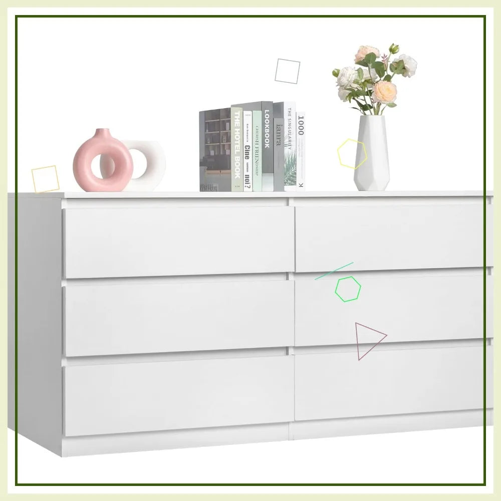 Modern Wood Dresser With Six Drawers And Anti Tipping Device