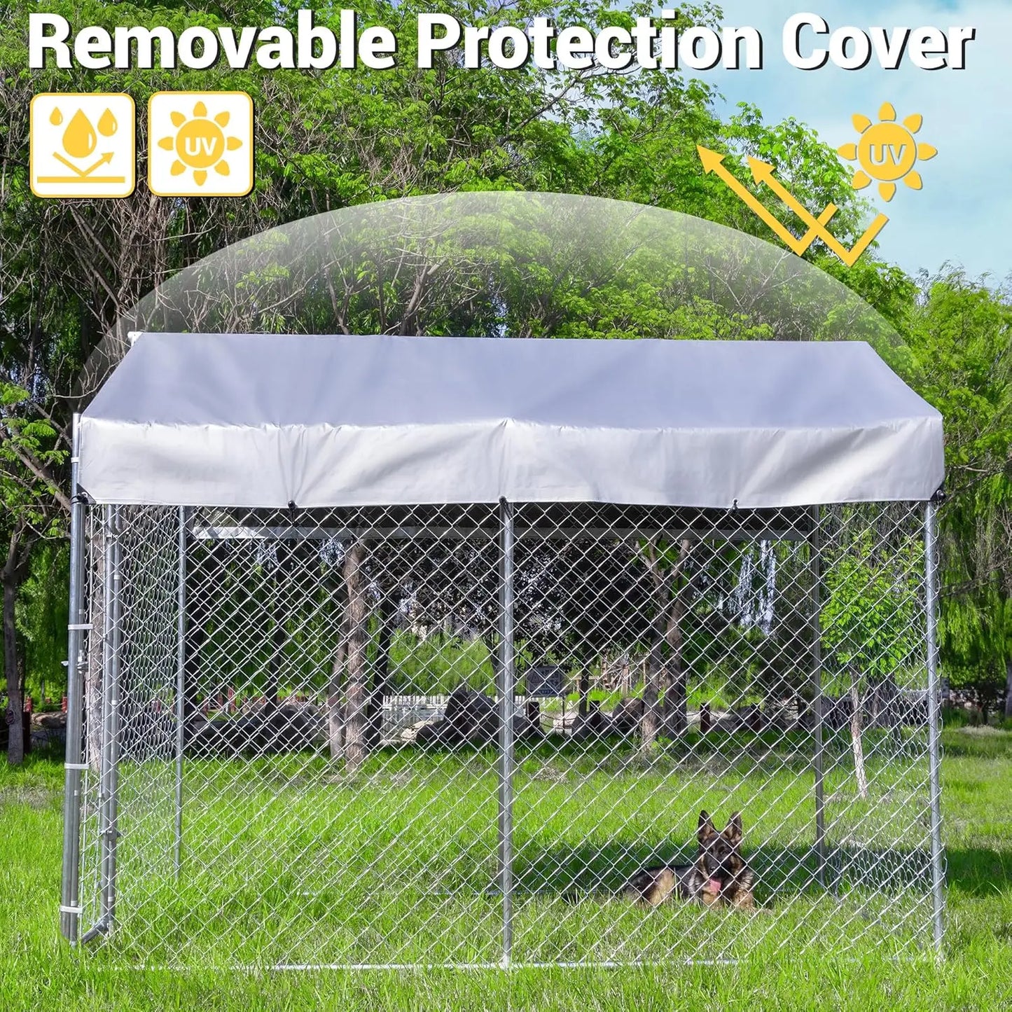 Outdoor Dog Kennel With Roof Galvanized Chain Link UV Cover And Lock