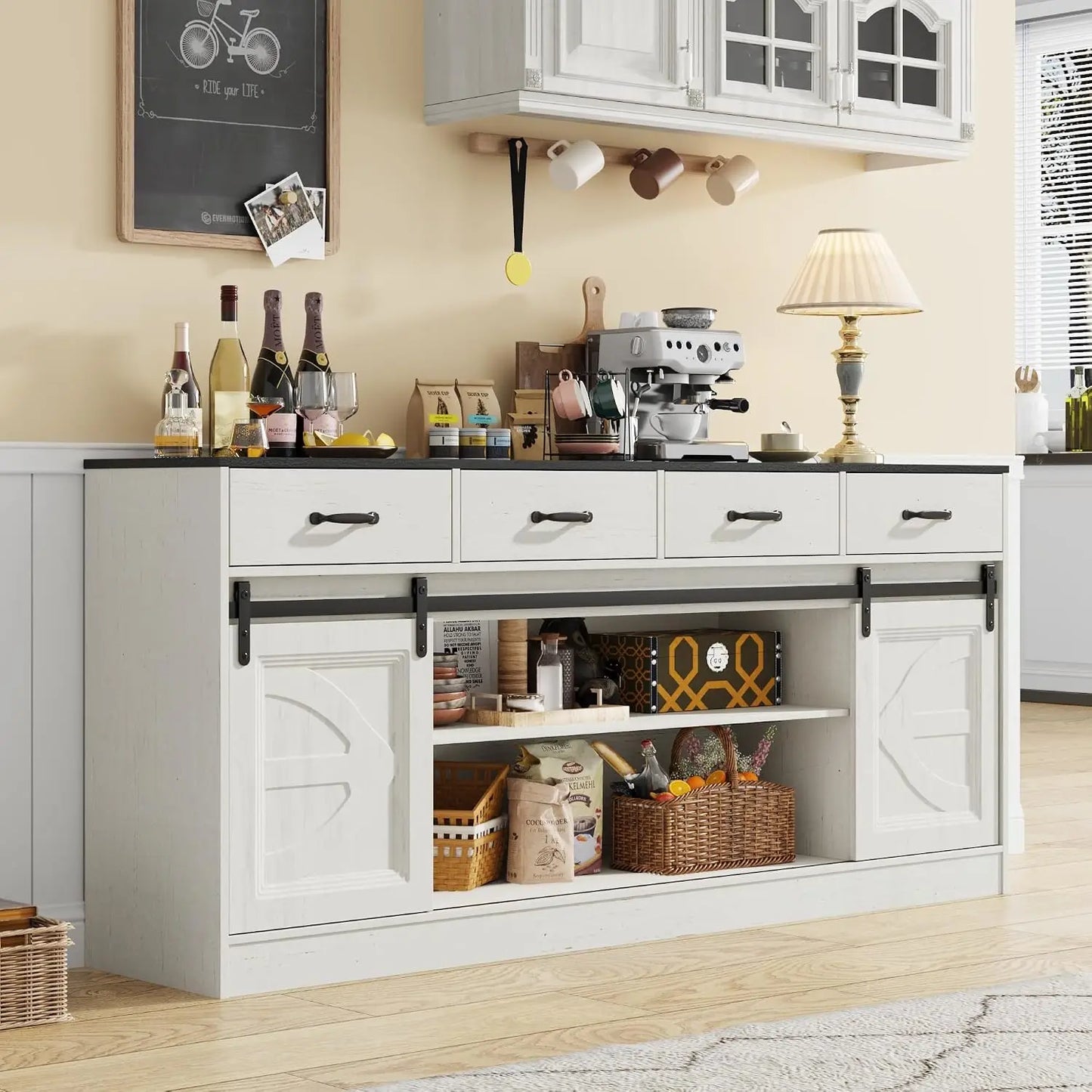 Guangbai Modern Farmhouse Sideboard Buffet With Storage Sliding Doors