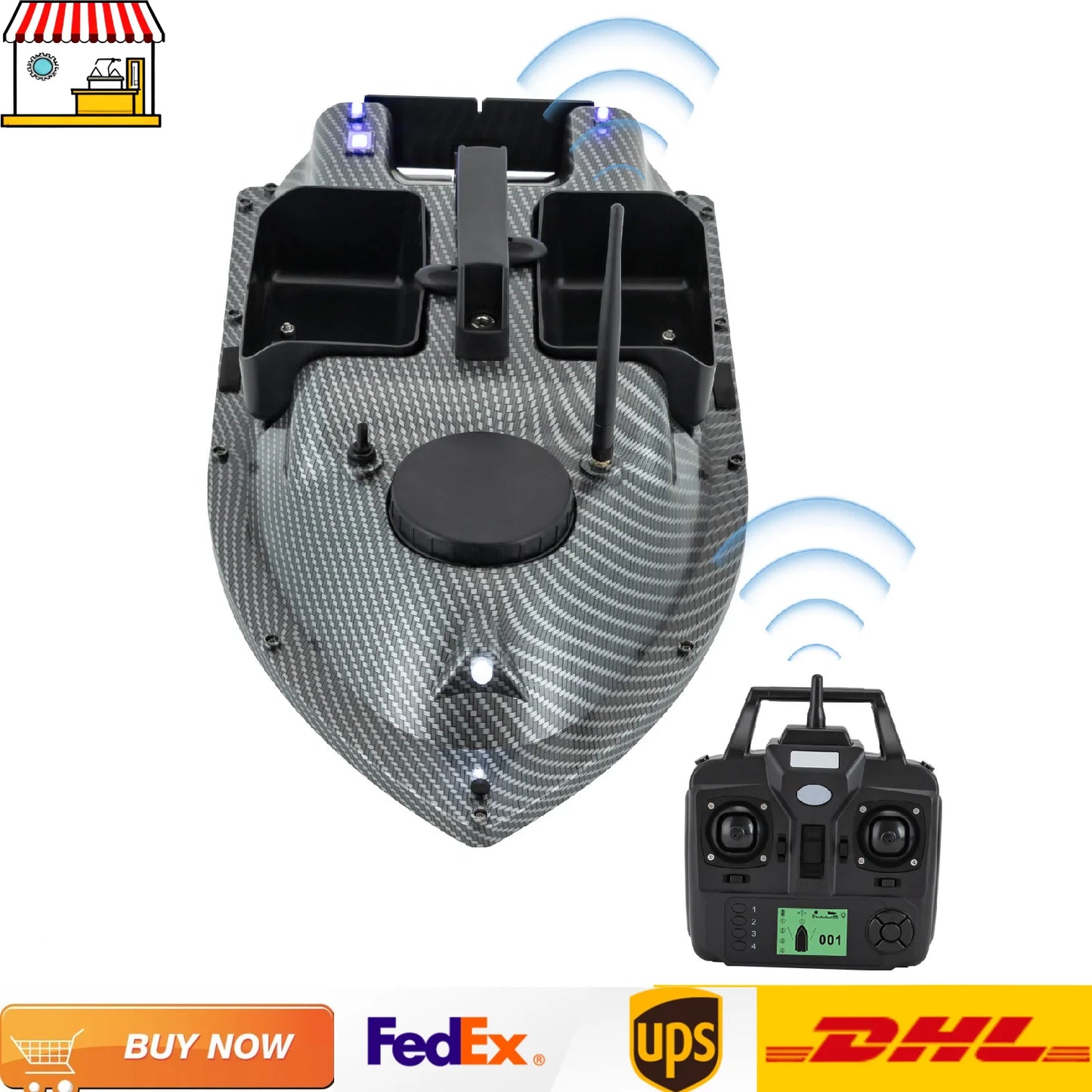Rechargeable GPS Fishing Bait Boat With Two Batteries Remote Control
