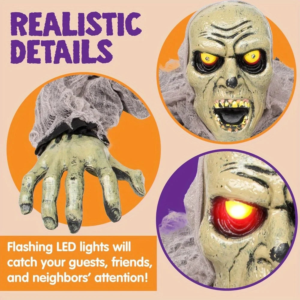 Halloween Decor Groundbreaker Zombie with Sound and Flashing Eyes for Halloween Yard Garden Outdoor Indoor Decorations, Photobooth Props