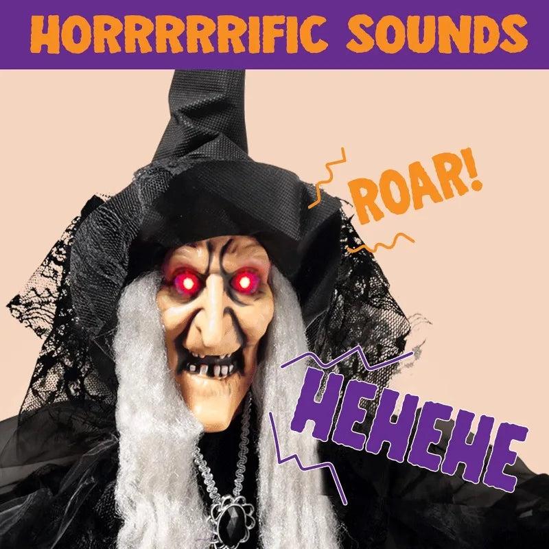 47'' Tall Animated Witch Halloween Decorations Outdoor Indoor Scary Halloween Animatronics Decor, Hanging Ghost Talking Sound Activated Led Lights Eyes Haunted House Yard Garden Lawn