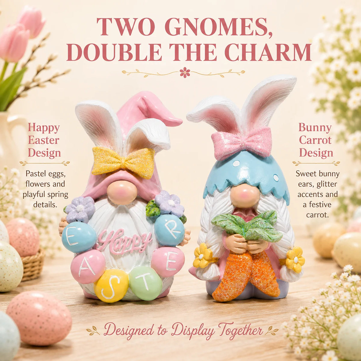 Hodao Resin Easter Gnome Figurine Set Spring Home Decor