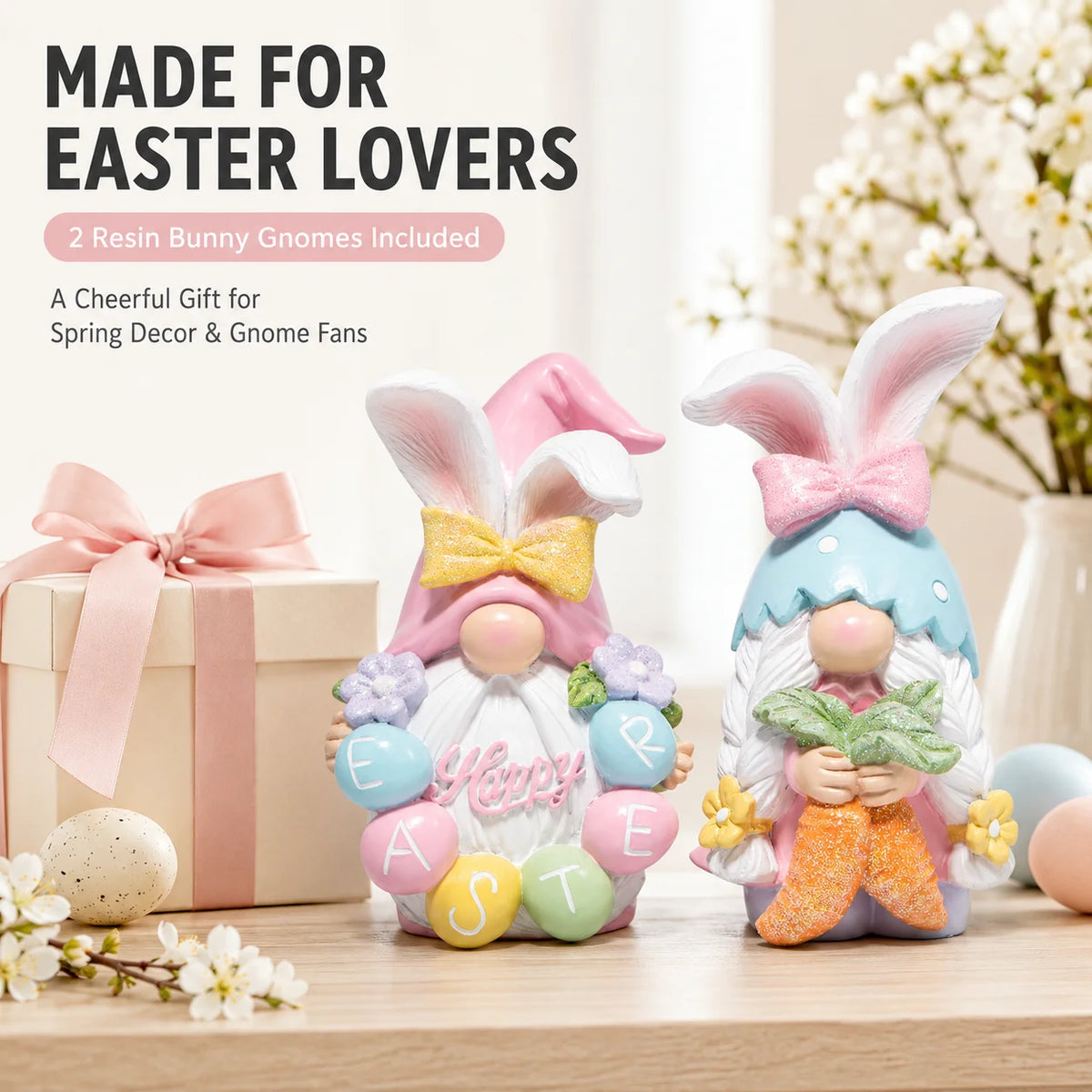 Hodao Resin Easter Gnome Figurine Set Spring Home Decor