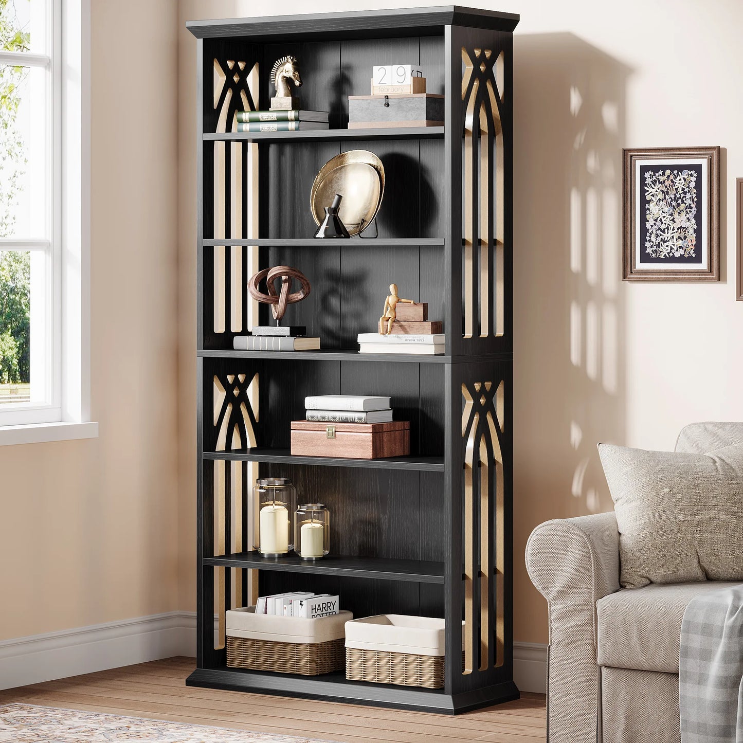 Tribesigns 6-Tier Bookshelf, 75-Inch Tall Bookcase, Large Bookshelves and Bookcases Freestanding Display Shelves, Wood Bookshelf